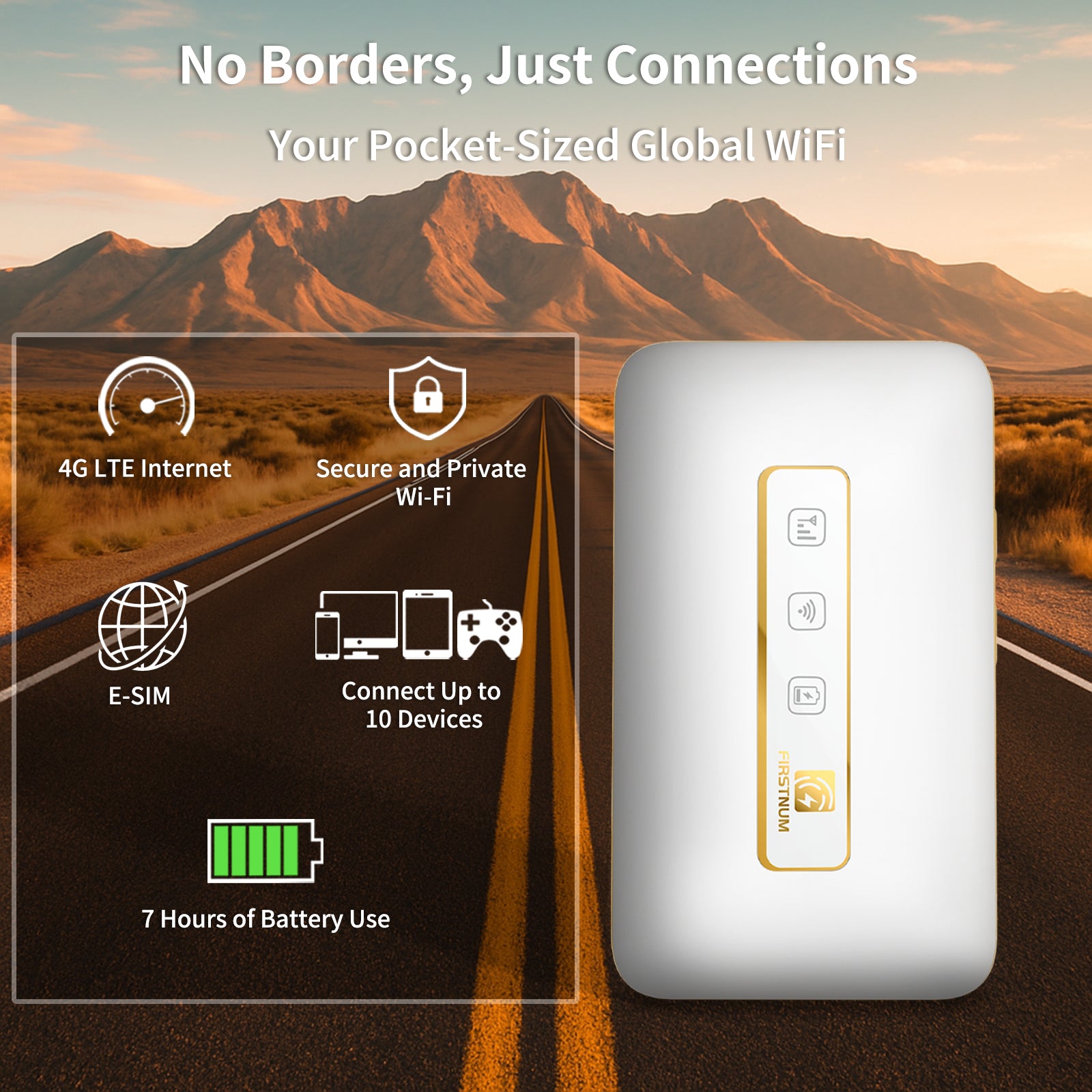 FIRSTNUM M5 Mobile Hotspot for Travel, No Contract, 1GB Free US Data Monthly